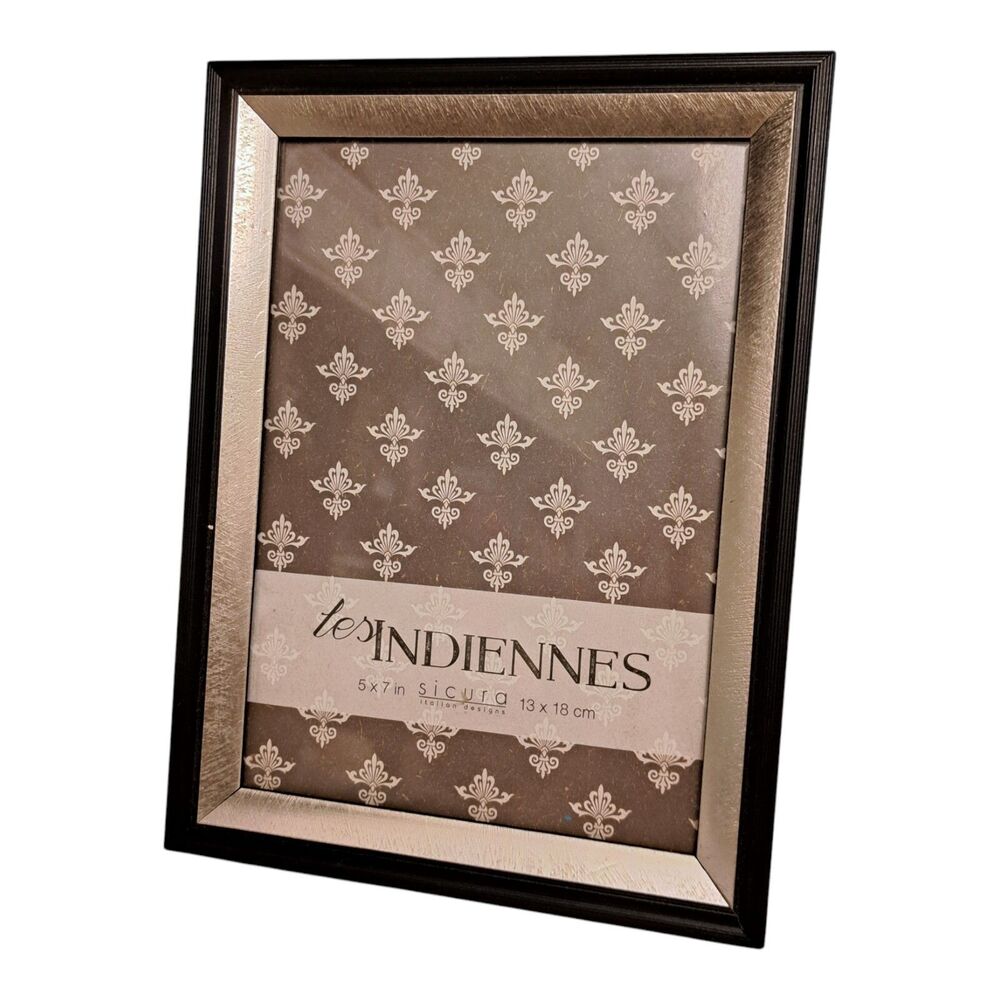 Vintage Italian Les Indiennes Photo Frame Silver And Black Tones 5 X 7 Inch